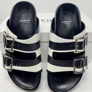 GIVENCHY Striped Leather Slide Sandals